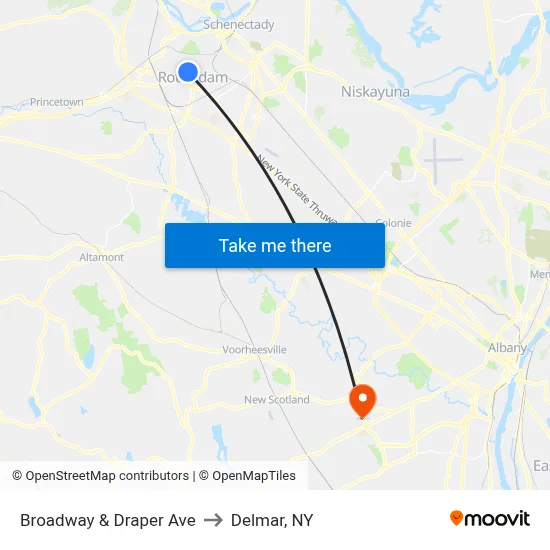 Broadway & Draper Ave to Delmar, NY map