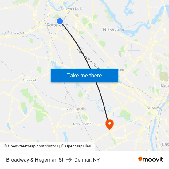 Broadway & Hegeman St to Delmar, NY map