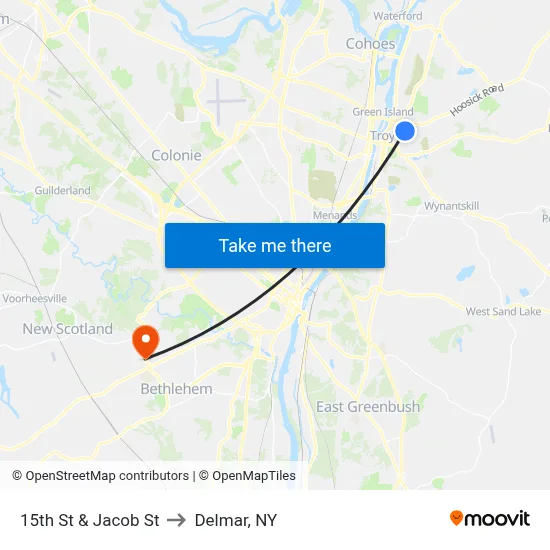15th St & Jacob St to Delmar, NY map