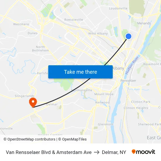 Van Rensselaer Blvd & Amsterdam Ave to Delmar, NY map