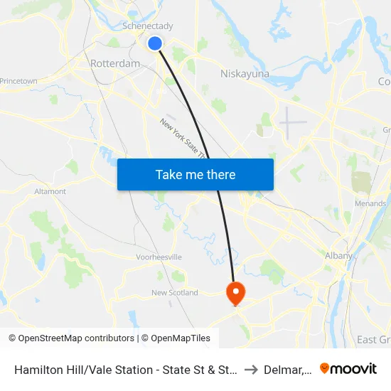 Hamilton Hill/Vale Station - State St & Steuben St to Delmar, NY map