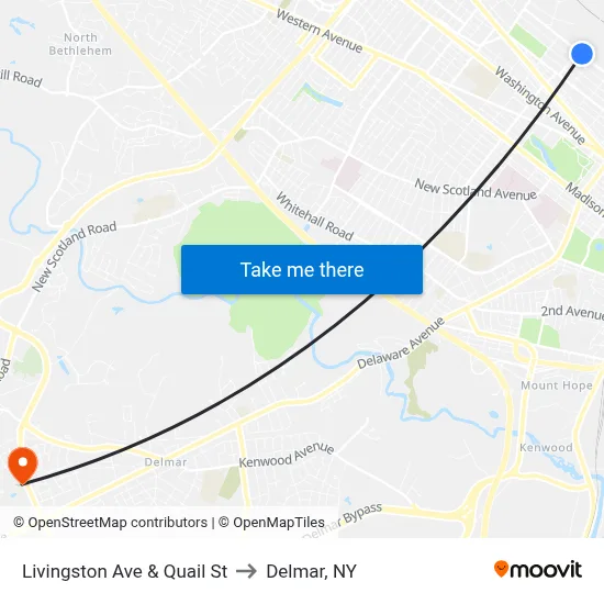 Livingston Ave & Quail St to Delmar, NY map