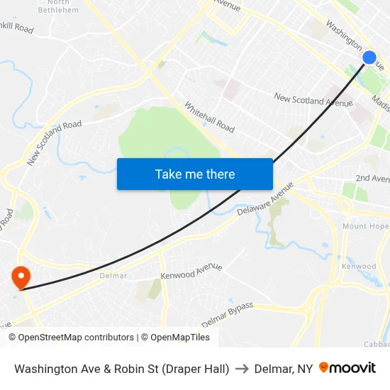 Washington Ave & Robin St (Draper Hall) to Delmar, NY map