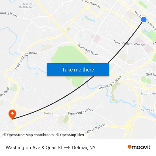 Washington Ave & Quail St to Delmar, NY map