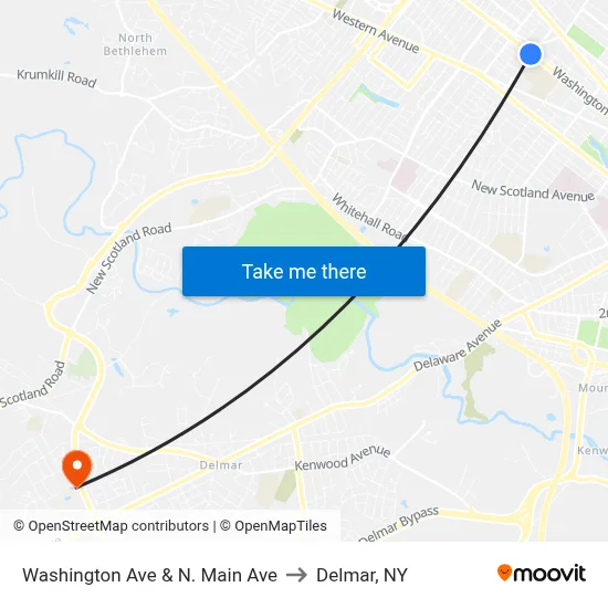 Washington Ave & N. Main Ave to Delmar, NY map