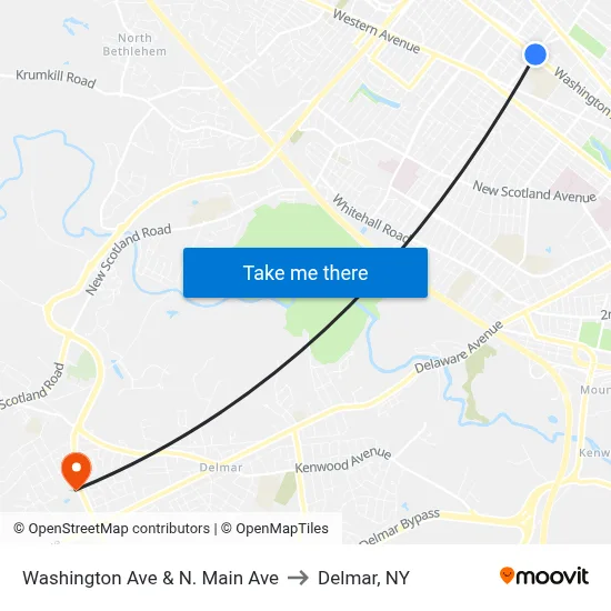 Washington Ave & N. Main Ave to Delmar, NY map