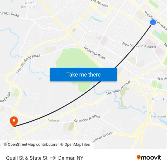 Quail St & State St to Delmar, NY map