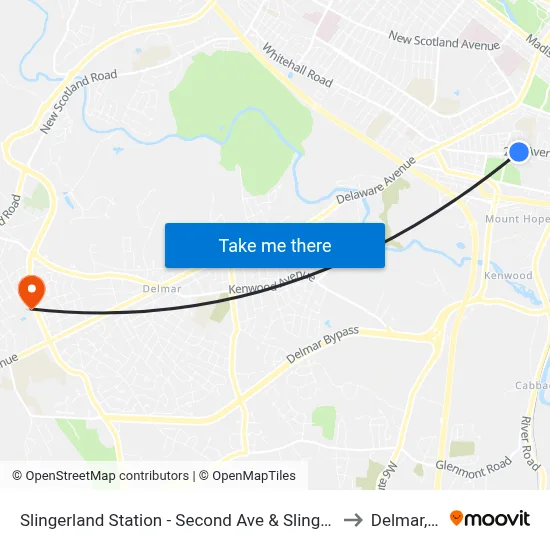 Slingerland Station - Second Ave & Slingerland St to Delmar, NY map