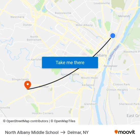 North Albany Middle School to Delmar, NY map