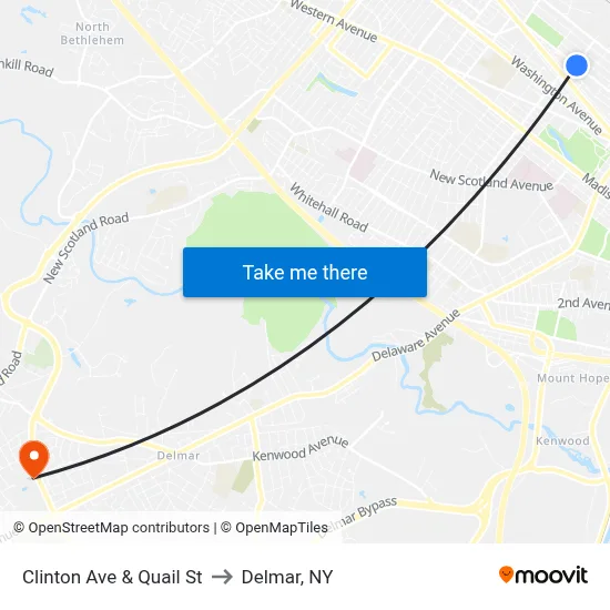 Clinton Ave & Quail St to Delmar, NY map