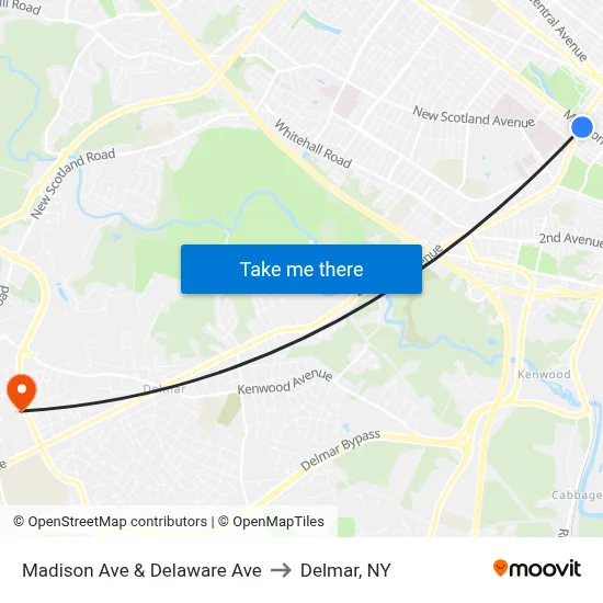 Madison Ave & Delaware Ave to Delmar, NY map