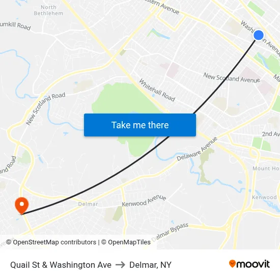 Quail St & Washington Ave to Delmar, NY map