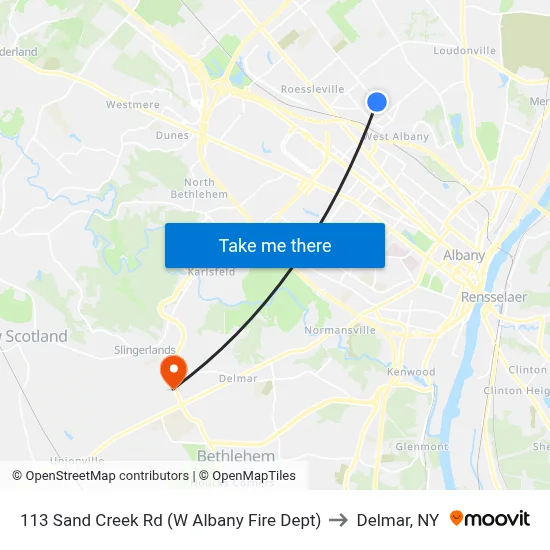 113 Sand Creek Rd (W Albany Fire Dept) to Delmar, NY map