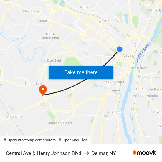 Central Ave & Henry Johnson Blvd to Delmar, NY map