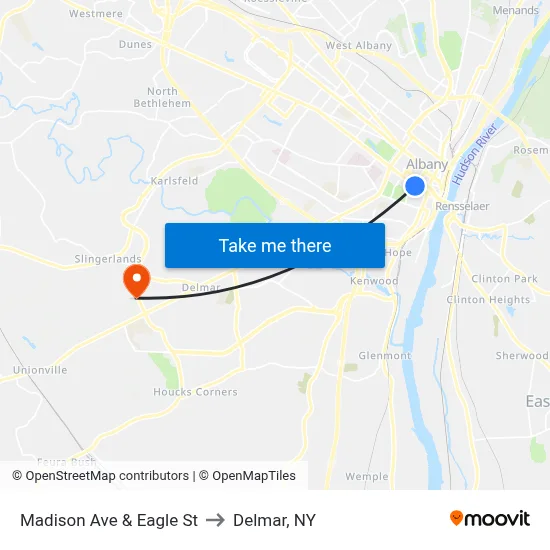 Madison Ave & Eagle St to Delmar, NY map