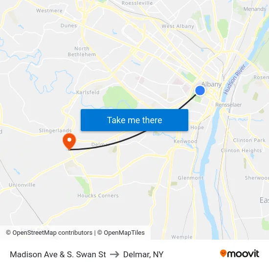 Madison Ave & S. Swan St to Delmar, NY map