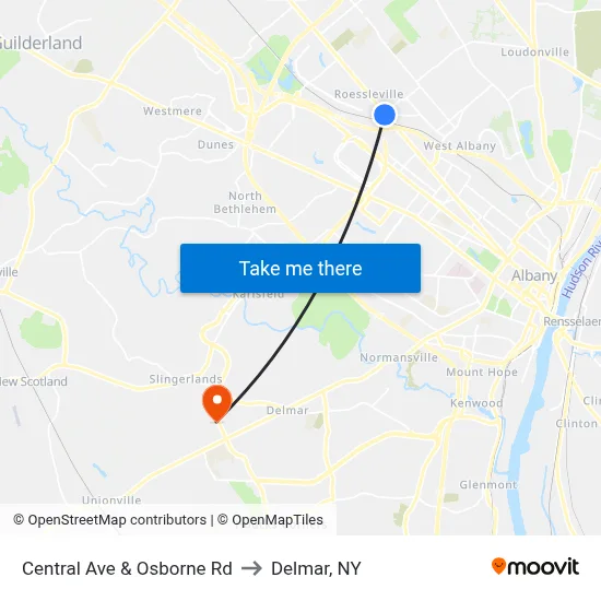 Central Ave & Osborne Rd to Delmar, NY map