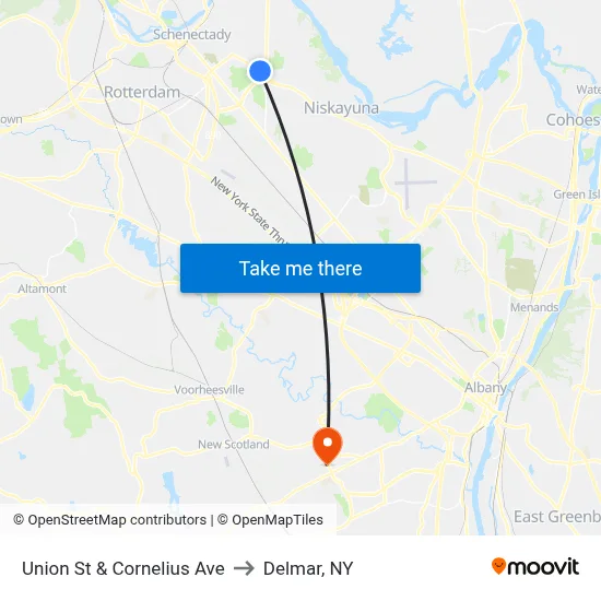 Union St & Cornelius Ave to Delmar, NY map