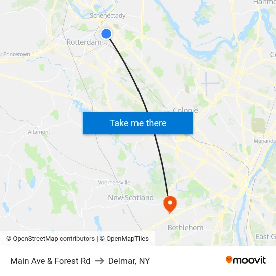 Main Ave & Forest Rd to Delmar, NY map