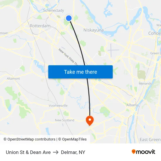 Union St & Dean Ave to Delmar, NY map
