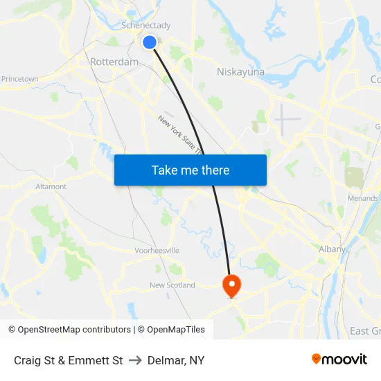 Craig St & Emmett St to Delmar, NY map