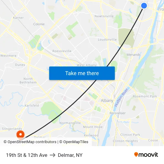 19th St & 12th Ave to Delmar, NY map