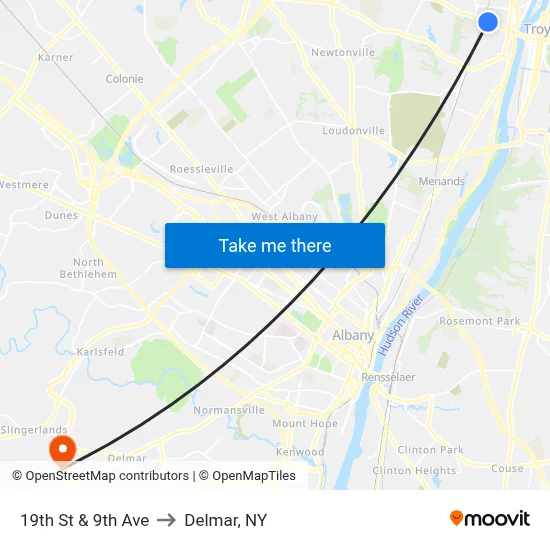 19th St & 9th Ave to Delmar, NY map