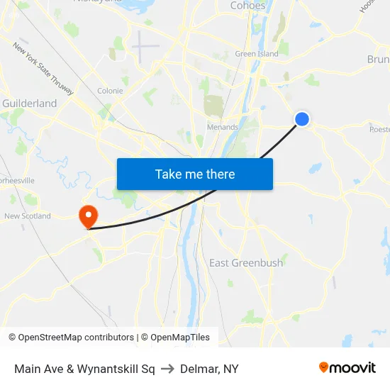 Main Ave & Wynantskill Sq to Delmar, NY map