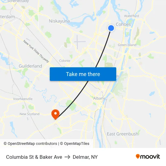 Columbia St & Baker Ave to Delmar, NY map