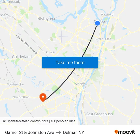 Garner St & Johnston Ave to Delmar, NY map