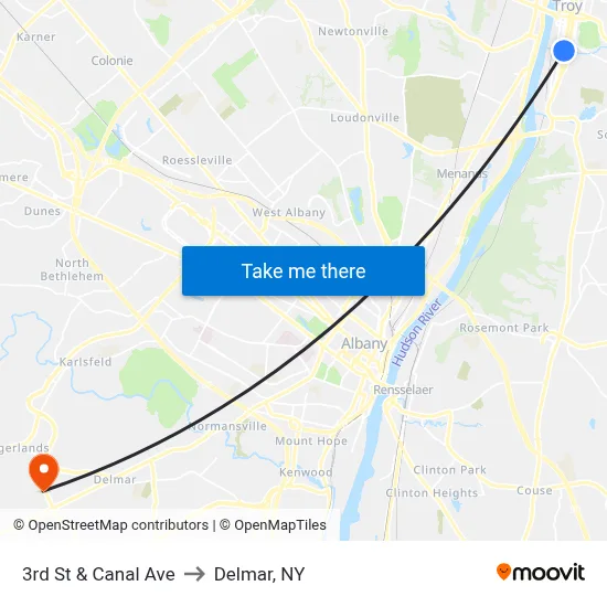3rd St & Canal Ave to Delmar, NY map