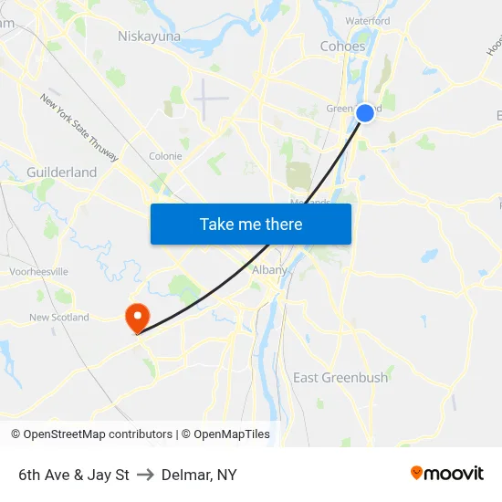 6th Ave & Jay St to Delmar, NY map