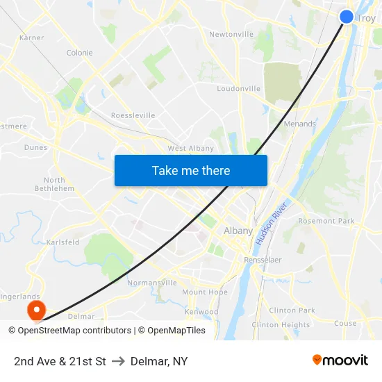 2nd Ave & 21st St to Delmar, NY map