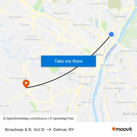 Broadway & N. 3rd St to Delmar, NY map