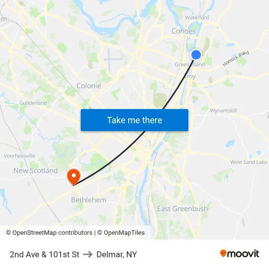 2nd Ave & 101st St to Delmar, NY map