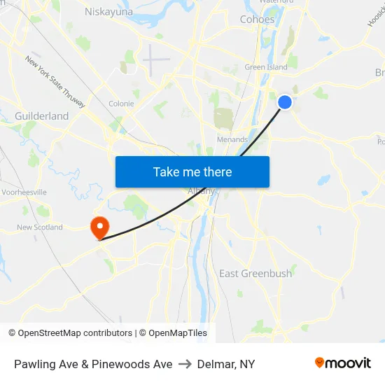 Pawling Ave & Pinewoods Ave to Delmar, NY map