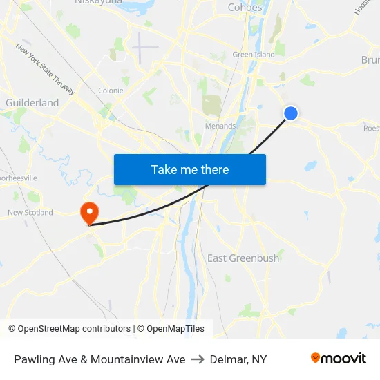 Pawling Ave & Mountainview Ave to Delmar, NY map