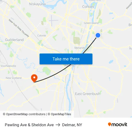 Pawling Ave & Sheldon Ave to Delmar, NY map