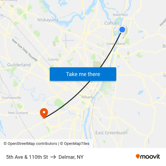 5th Ave & 110th St to Delmar, NY map