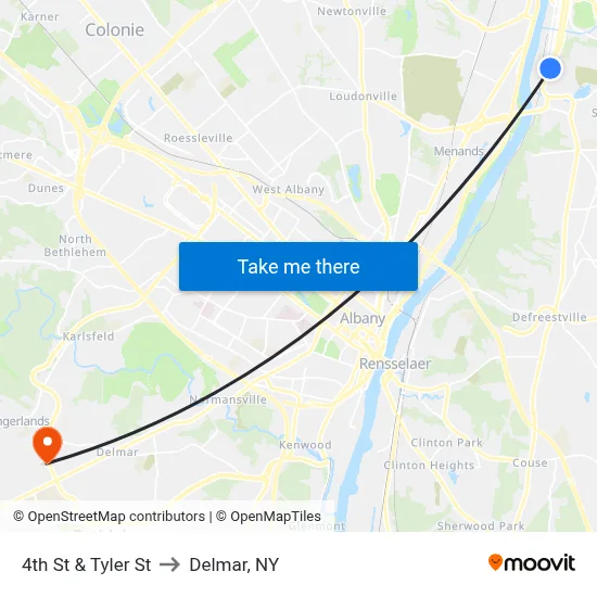 4th St & Tyler St to Delmar, NY map