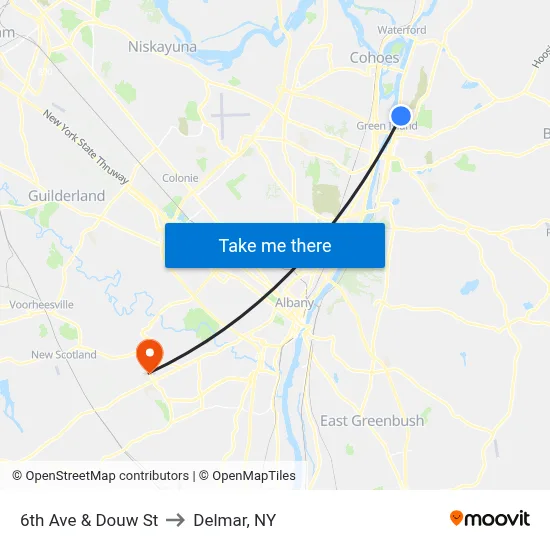 6th Ave & Douw St to Delmar, NY map