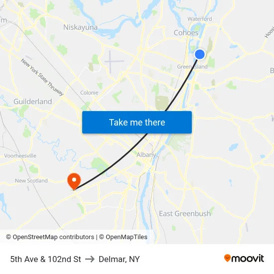 5th Ave & 102nd St to Delmar, NY map