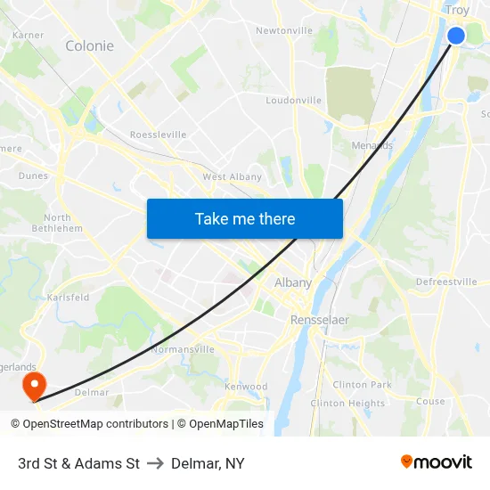 3rd St & Adams St to Delmar, NY map