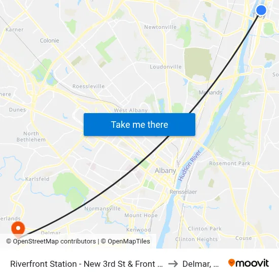 Riverfront Station - New 3rd St & Front St to Delmar, NY map