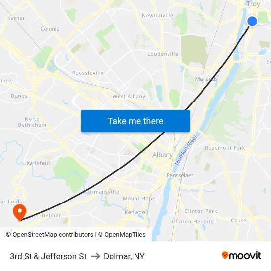 3rd St & Jefferson St to Delmar, NY map