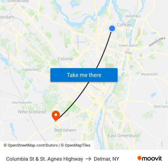Columbia St & St. Agnes Highway to Delmar, NY map
