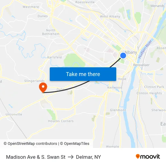 Madison Ave & S. Swan St to Delmar, NY map