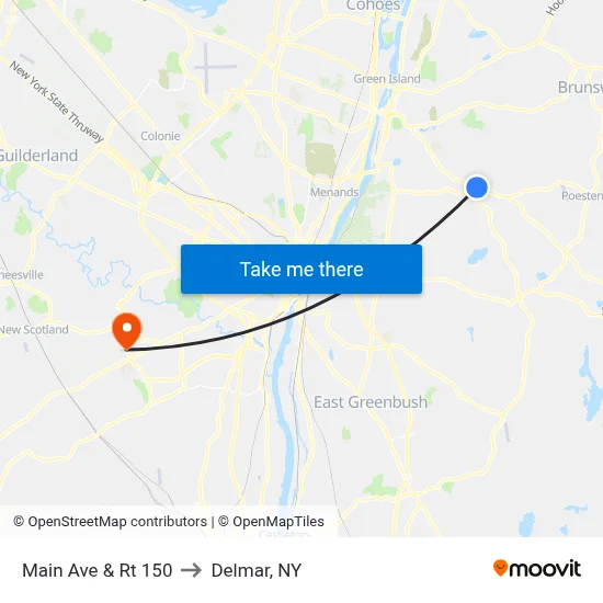 Main Ave & Rt 150 to Delmar, NY map