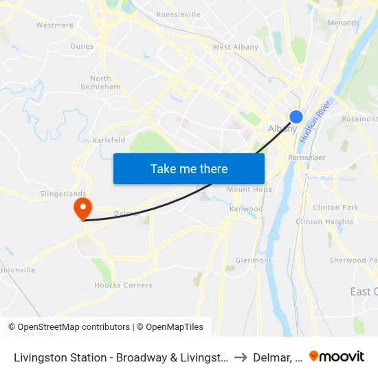 Livingston Station - Broadway & Livingston Ave to Delmar, NY map