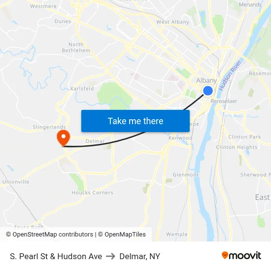 S. Pearl St & Hudson Ave to Delmar, NY map
